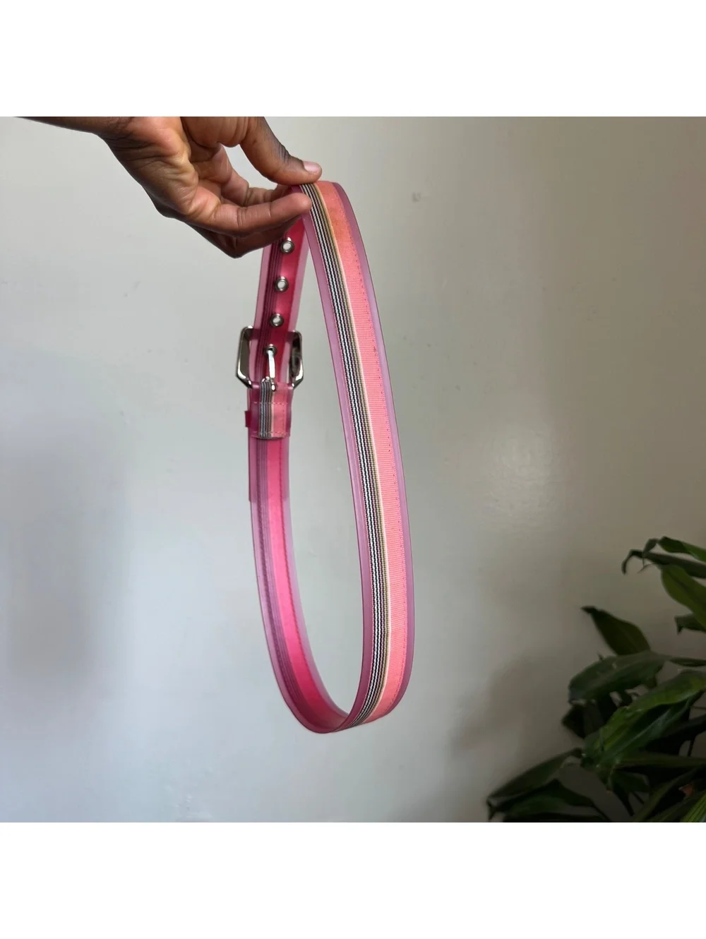 Y2K Pink Jelly grommet Belt with Silver Buckle fits S-M